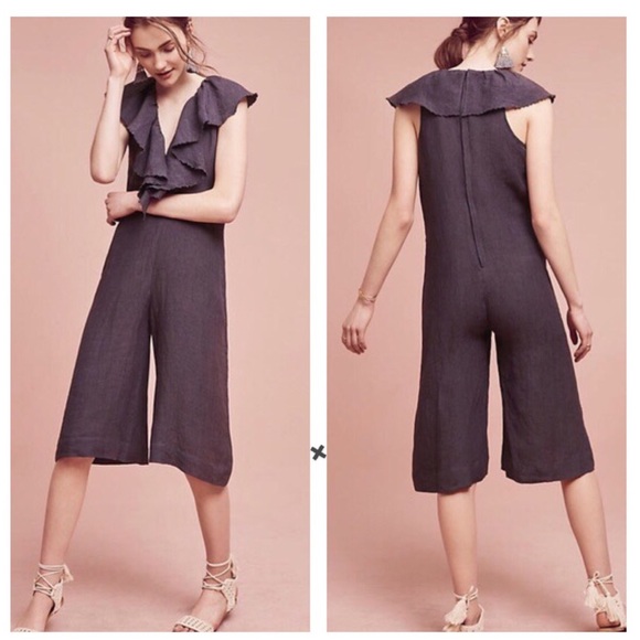 Anthropologie Pants - Anthro Maria Cascada Ruffle Linen Midi Jumpsuit